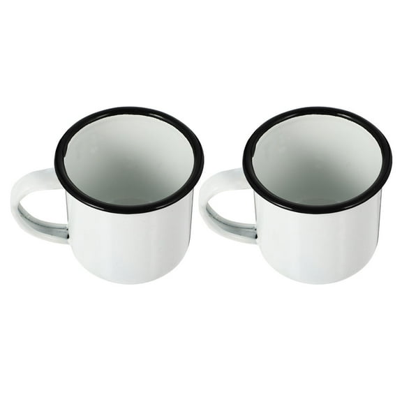 FENGGUIQU 2Pcs Enamel Mugs for Drinking White Iron for Home and Restaurants Back to School