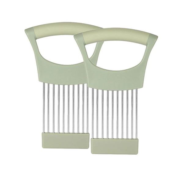 2 Pcs Onion Slice Holder, Stainless Steel Slicing Assistant Tool, Kitchen Gadget Chopper Cutter Onion Holder for Slicing for Fruits Vegetables Meat Easy Clean Uniform Slices