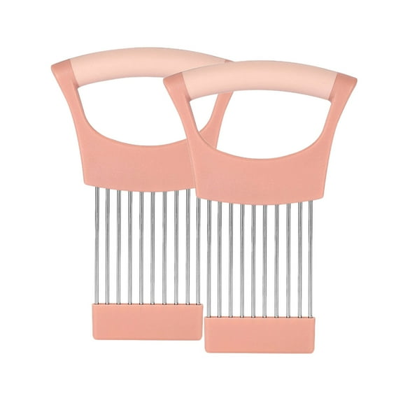 2 Pcs Onion Slice Holder, Stainless Steel Slicing Assistant Tool, Kitchen Gadget Chopper Cutter Onion Holder for Slicing for Fruits Vegetables Meat Easy Clean Uniform Slices