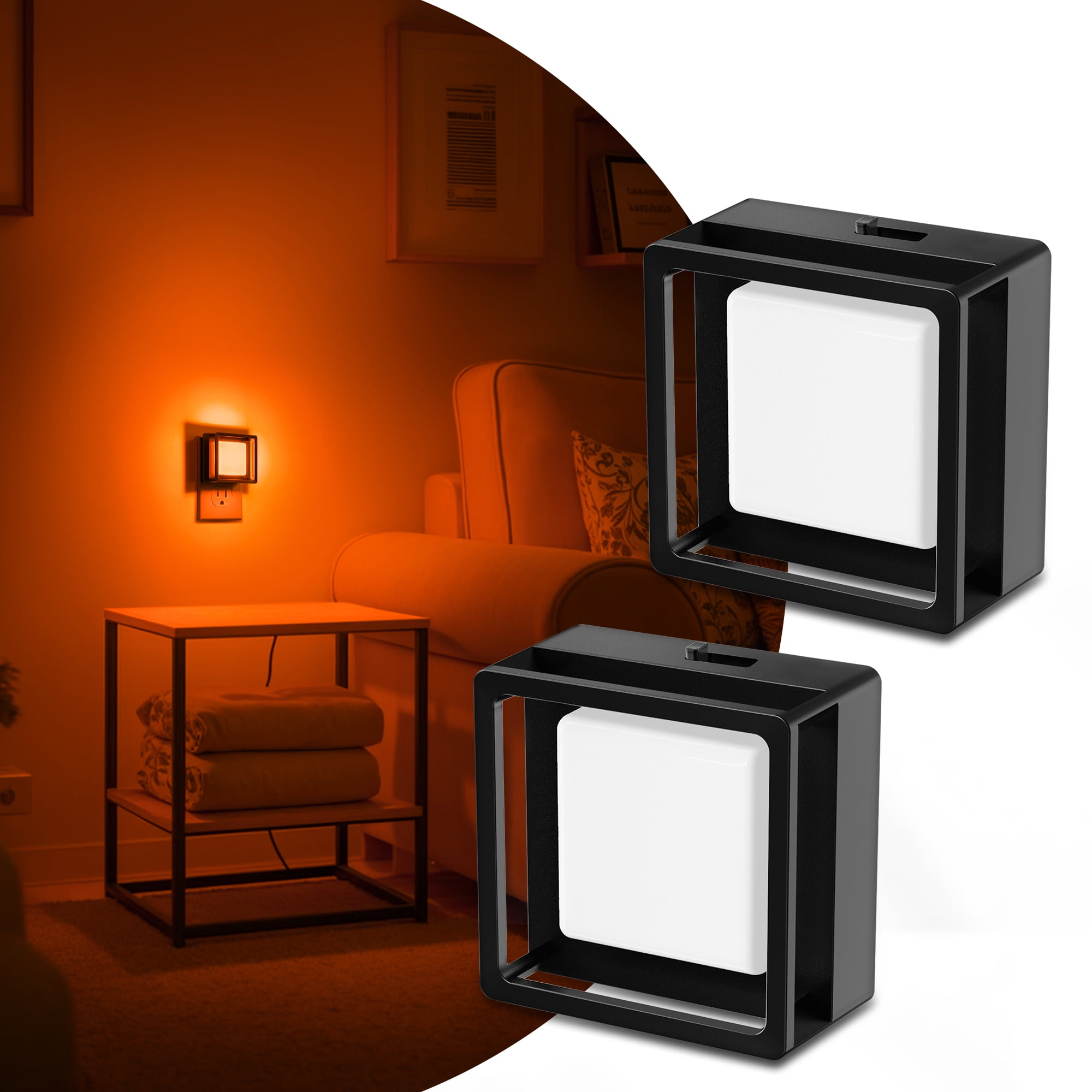 2 Pcs Orange LED Plug In Night Light with Sliding Dimmer