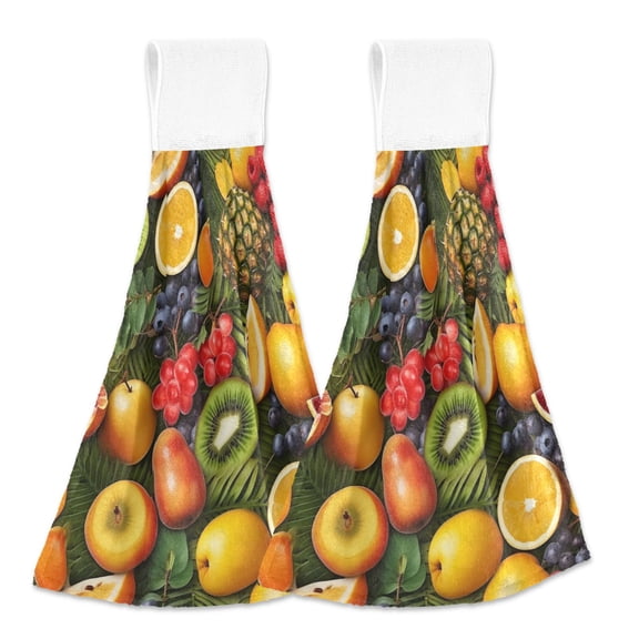 2 Pcs Orange Pineapple Pear Kitchen Hand Towels with Hanging Loops Absorbent Soft Fast Drying Decor Bath Towels