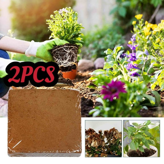 2 Pcs Organic Coco Coir Compressed Coconut Coir Brick Coconut Fiber Husk Substrate Mulch Coconut Bark Core Growing Medium Peat Moss Soil High Nutrition for Plants Gardening Seed Starting Soil Mix