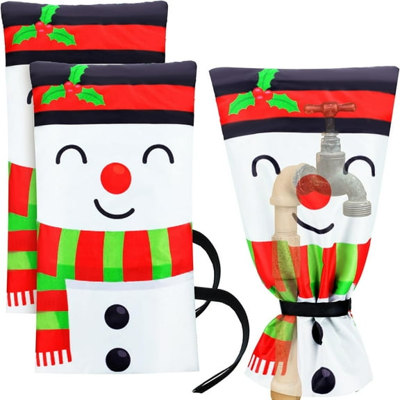 2 Pcs Outdoor Faucet Covers for Winter Freeze Protection 6.3'' x 8.7'' Snowman Hose Bib Covers for Winter Waterproof Insulated Faucet Protector Outdoor Reusable Winter Spigot Cover Socks