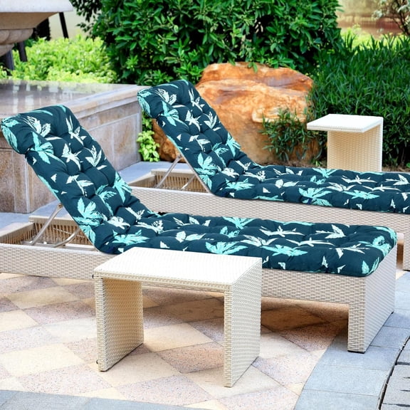 2 Pcs Outdoor Lounge Chair Cushions, 67 x 21 Inch Floral Printed Chaise Lounge Pads, Thickened Replacement Patio Cushion with 6 Ties for Indoor Outdoor Garden Lawn Furniture