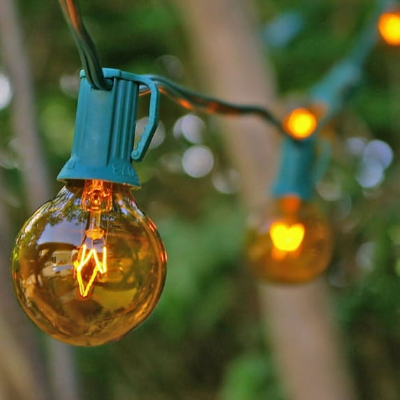 2 Pcs Outdoor String Lights Globe String Lights 1.5 Inch E12 Bulbs 25 Foot Green Wire C7 Strand Yellow
