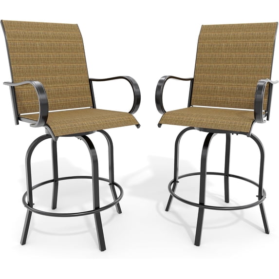 2 Pcs Outdoor Swivel Bar Chairs,Patio High Swivel Bar Stools,All Weather High Back and Armrest Patio Chairs,Outdoor Rotating BarChair Counter Height for Deck Lawn Garden Backyard