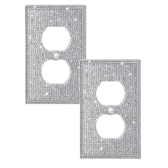 2 Pcs Outlet Cover, Wall Plates Light Switch Cover Decorative Outlet Covers, Shiny Silver Rhinestones Bling Wall Plate Cover Wall Plate Single Toggle for Kitchen Bedroom Living Room Home Decor