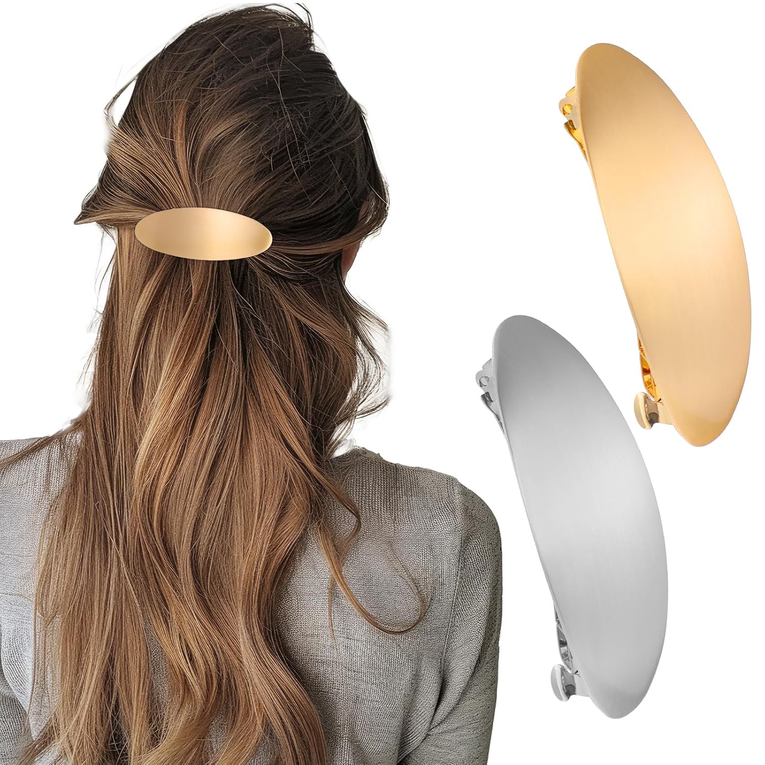 2 Pcs Oval French Barrette Hair Clips, Tutuviw Vintage Metal Gold Hair ...
