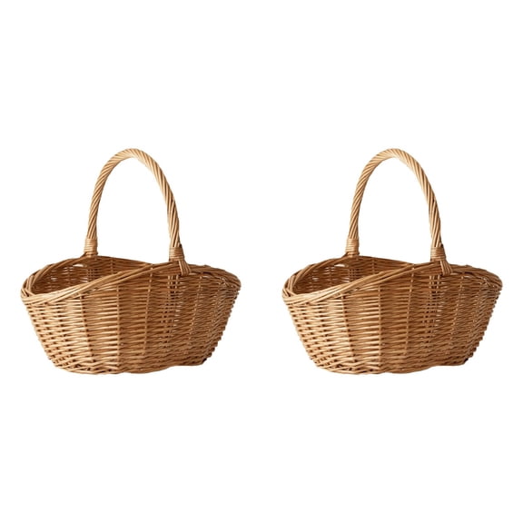 2 Pcs Oval Willow Basket 11.42 x 10.24 Inch with Handle, Large Empty Wicker Storage Basket for and Egg Gathering, Gift Picnic Wedding Basket, Storage