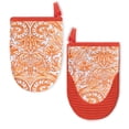 thumbnail image 1 of 2 Pcs Oven Mitts Non-Slip Cotton Mitts Set for Kitchen Baking Cooking,Boho Orange And White Floral Pattern, 1 of 7