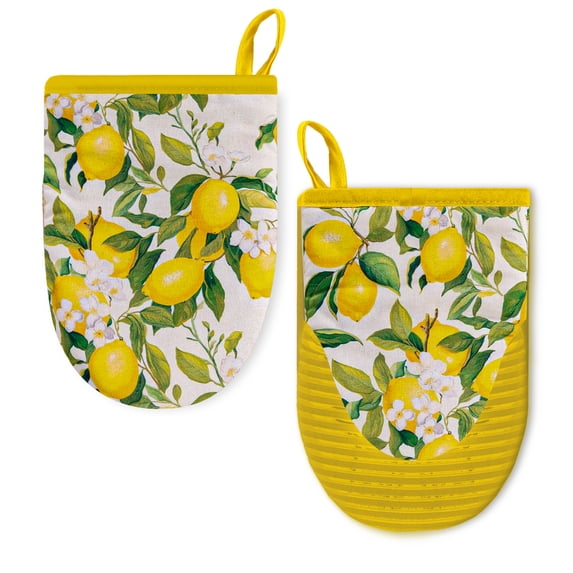 2 Pcs Oven Mitts Non-Slip Cotton Mitts Set for Kitchen Baking Cooking,Yellow Lemons On A Light Background