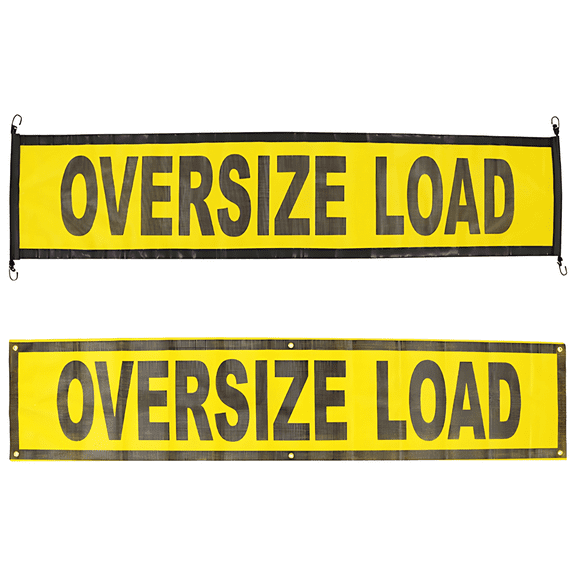 2 Pcs Oversize Load Banner, 84 x 18 in / 213.4 x 45.7 cm, PVC Mesh Fabric Safety Traffic Warning Banners with Elastic Ropes, Yellow