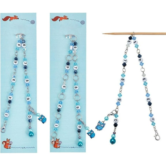 2 Pcs Owl Knitting Row Counter Chains Acrylic Number Stitch Markers Glass Beaded Crochet Stitch Marker Crocheting Accessories for Weaving Sewing Quilting Light Sky Blue