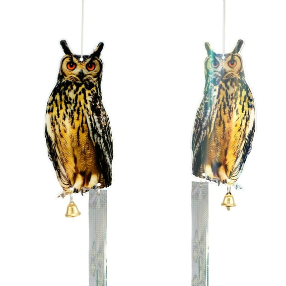 2 Pcs Owls to Keep Birds Away Hanging Owl Decoys with Reflective Tape Effective Bird Scare Devices Decorative Owl Bird Deterrent for House Windows Outdoor Garden Yard