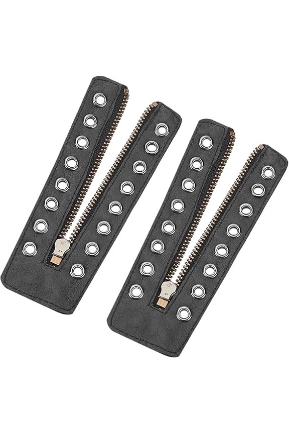 2 Pcs PU Leather Boot Zipper Laces, 8 Eyelet No-Tie Shoelaces for Hiking Work Boots Running Sneakers, Easy Install Durable Replacement Zippers for Men Women(XX)