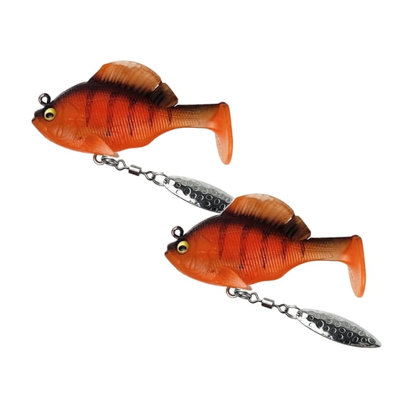 2 Pcs Paddle Tail Swimbaits Fishing Lures, Pre-Rigged Soft Bait with Spinner Blades & 3D Eyes, Weedless Hidden Hook for Bass Trout, Freshwater Saltwater River Lake Fishing, 2.36"