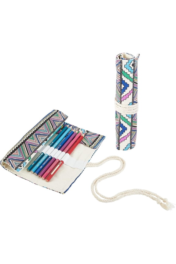 2 Pcs Paint Brush Roll Up Bag 2 Styles 12 Slots/20 Slots Boho Canvas Pencil Roll Wrap Pouch Makeup Brushes Case Watercolor Brush Holder Organizer Foldable Geometric Pattern for DIY
