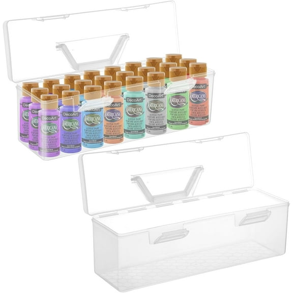 2 Pcs Paint Storage Boxes for Apple Barrel Acrylic, Plastic Art Supply Box Portable Craft Organizer With Handle, 30 Bottles Capacity Clear Organizer for 2 fl. oz Paints