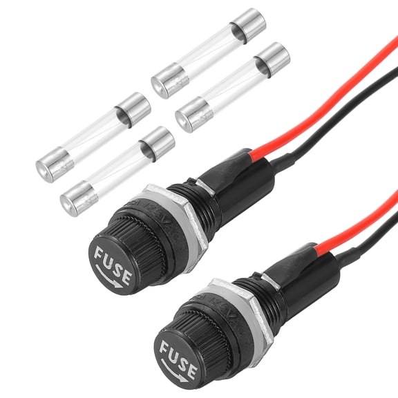 2 Pcs Panel Mount Fuse Holder, 10/15A AC 125/250V 6 x 30mm Fuse Spade Terminal Screw Cap Fuse Holders with Pre-Soldered Wires and 3A Glass Tube Fuses