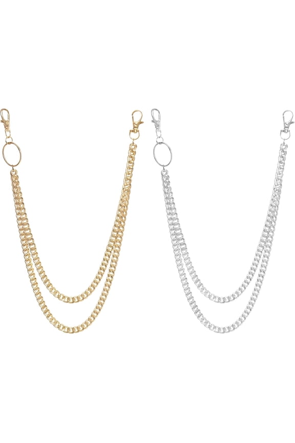 2 Pcs Pants Wallet Chains for Men Women Heavy Duty Jean Belt Pocket Chains with Lobster Clasp Hip Hop Goth Biker Style Metal Silver and Gold