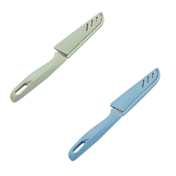 2 Pcs Paring Knives with Cover Sharp Vegetable and Fruit Knife Steel Small Kitchen Knife with Plastic Handle for Cutting Peeling Cooking, 7.7 Inch, Green and Blue