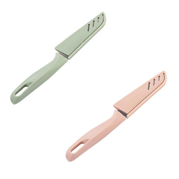 2 Pcs Paring Knives with Cover Sharp Vegetable and Fruit Knife Steel Small Kitchen Knife with Plastic Handle for Cutting Peeling Cooking, 7.7 Inch, Green and Pink
