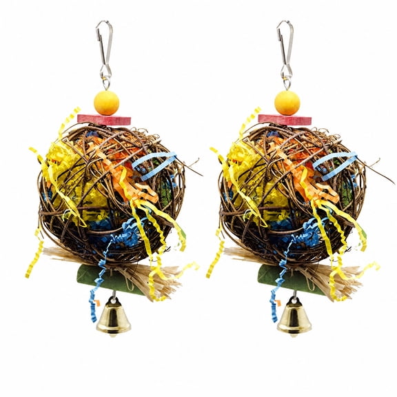 2 Pcs Parrot Bird Chewing Toys, Foraging Shredder Parrot Cage Shredder Hanging Toy with Bell for Cockatiel Conure, Budgies, Random Color of Blocks