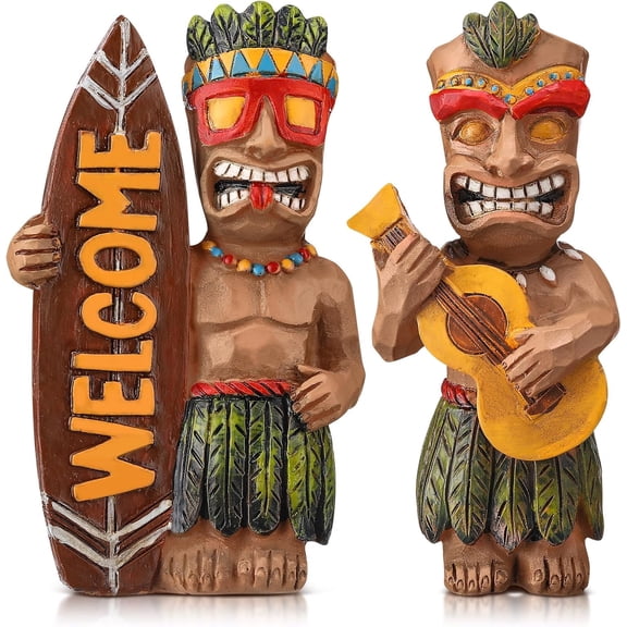 2 Pcs Parrot Decoration Welcome Summer Resin Ornament Tropical Tiered Tray Decor Guitar Ukulele Surfing Tiki Hawaii Table Decoration Gift for Coastal Pool Yard