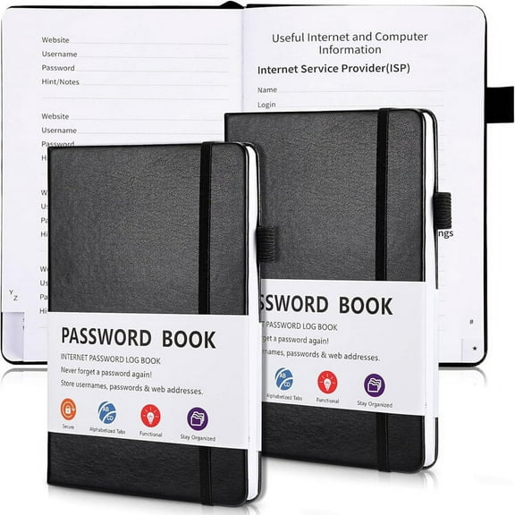 2 Pcs Password Book with Alphabetical Tabs, 7.8 X 5.2inch Password Keeper Book, for Home and Work Office Gift