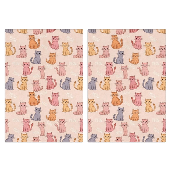 2 Pcs Pastel Cat and Meow Pink Pattern Funny Kitchen Towels, Microfiber Dish Towels, Kitchen Tea Towels Set 18" X 26"