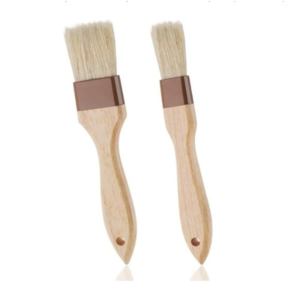 2 Pcs Pastry Brush, Natural Bristle Basting Brush, Cooking Brush, Food Brush, Butter Brush, Baster Brush, BBQ Brushes for Sauce, Kitchen Baking Brushes for Oil, Grilling, Marinade