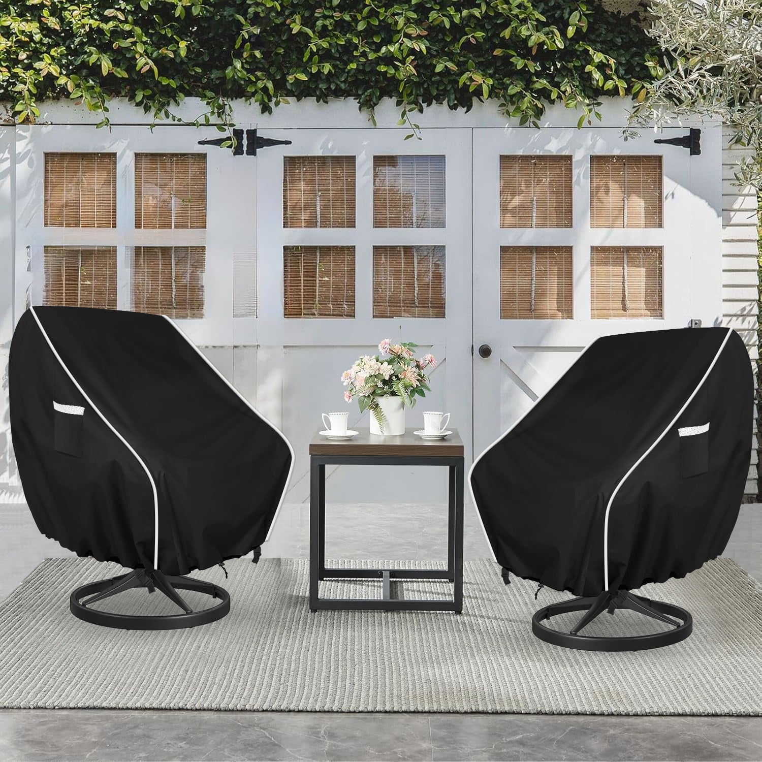 2 Pcs Patio Chair Covers, 30 Inch Length, Heavy-Duty All-Weather Dustproof Patio Furniture Cover, Easy to Use & Care, Black
