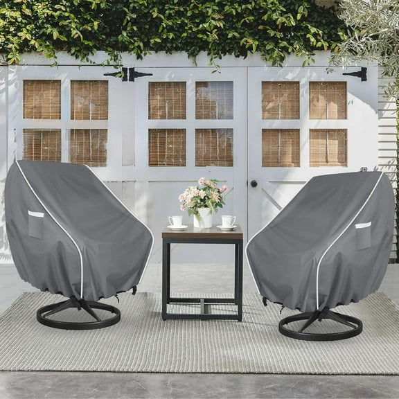 2 Pcs Patio Chair Covers, 30 Inch Length, Heavy-Duty All-Weather Dustproof Patio Furniture Cover, Easy to Use & Care, Gray