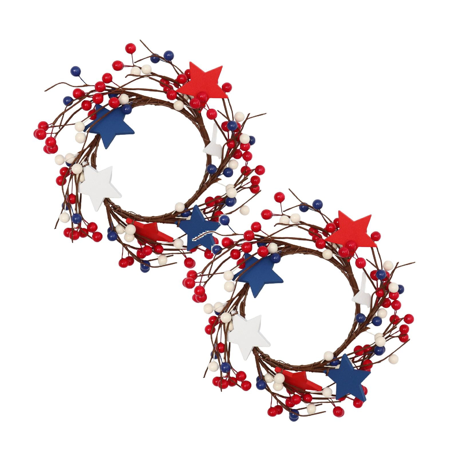 2 Pcs Patriotic Candle Rings Wreaths Summer White & Red& Blue Mixed ...