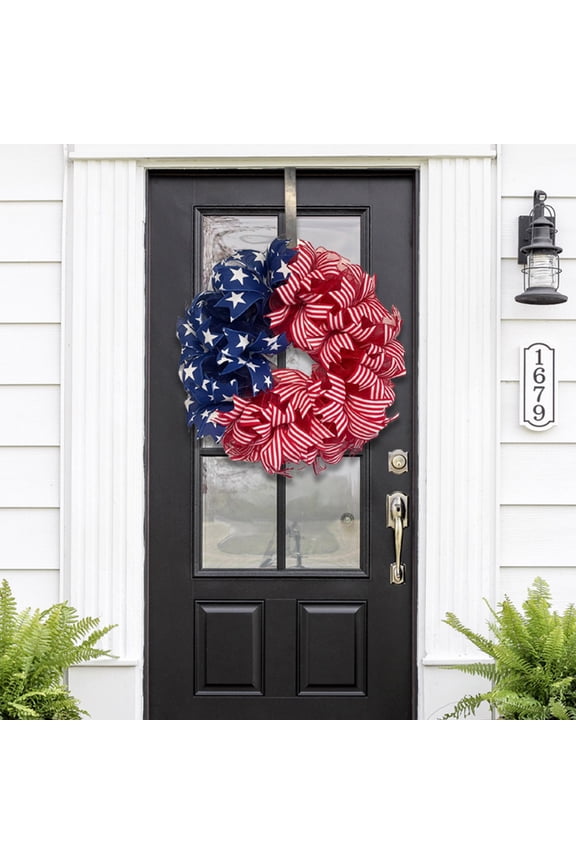 2 Pcs Patriotic Independence Day Wreath 4th of July Wreaths for Front Door Patriotic Wreath American Flag Garland Front Door Decorations, Independence Day Wreath for Home Wall Porch