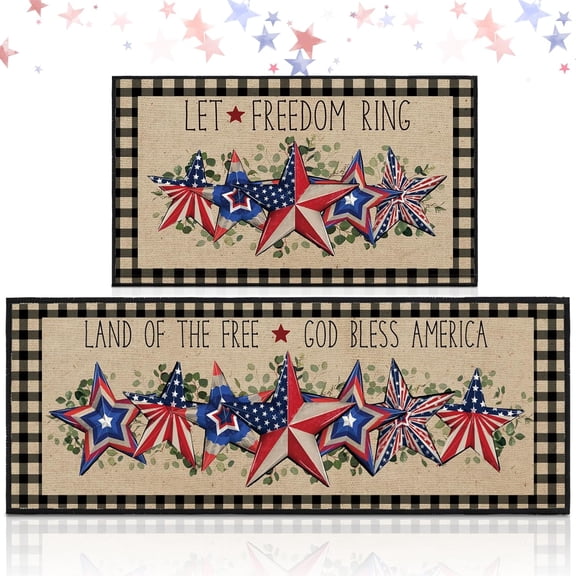 2 Pcs Patriotic Kitchen Rugs Memorial Day 4th of July Stars Kitchen Mats Independence Day Rugs Non Slip Washable Decorative Mats for Floor Home Decor 250th Anniversary