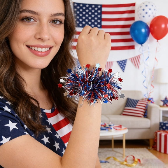 2 Pcs Patriotic Plastic Wristbands 250th Anniversary Independence Day Wristband Star Stream Event Wristband Red White Blue American USA Plastic Arm Band for 4th of July