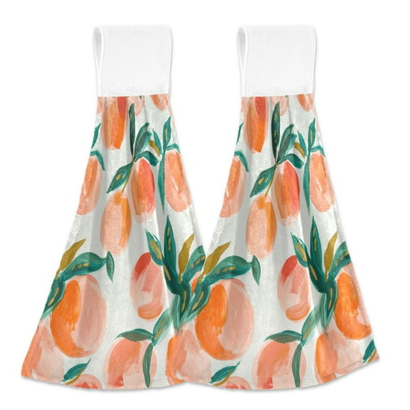 2 Pcs Peach Fruit Kitchen Hand Towels with Hanging Loops Absorbent Soft Fast Drying Decor Bath Towels
