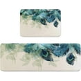 thumbnail image 1 of 2 Pcs Peacock Feather Kitchen Rugs, Comfort Standing Floor Mat, Non-Slip Runner Mats for Office Kitchen Laundry Bathroom 18x30in+18x47.2in, Teal Blue Turquoise Floral Green Leaf, 1 of 6