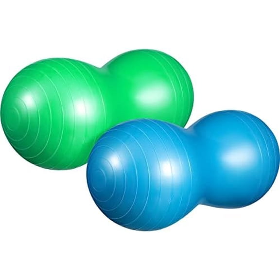 2 Pcs Peanut Ball for Kids 39 x 20 and 31 x 15 Peanut Exercise Ball Yoga Balance Stability Sitting Ball Flexible Seating for Therapy, Labor, Birthing Dog Training, Green and Blue, with Pump