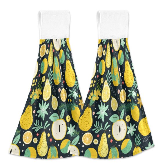 2 Pcs Pear Orange Orange Flower Kitchen Hand Towels with Hanging Loops Absorbent Soft Fast Drying Decor Bath Towels