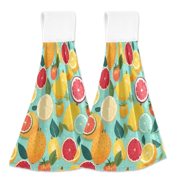 2 Pcs Pear Orange Tomato Kitchen Hand Towels with Hanging Loops Absorbent Soft Fast Drying Decor Bath Towels