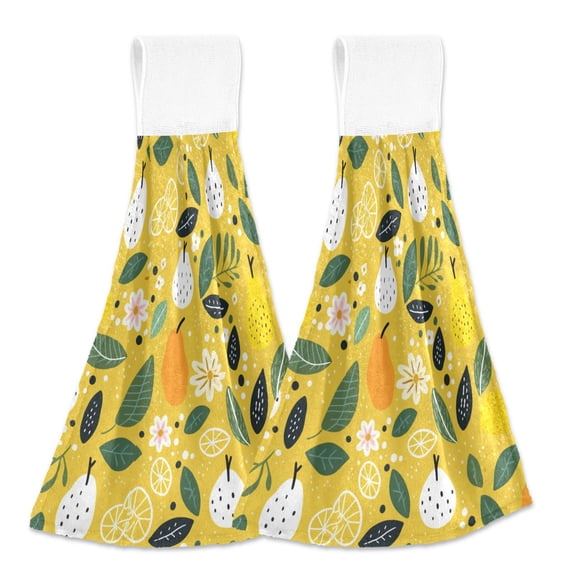 2 Pcs Pear Sydney Leaf Kitchen Hand Towels with Hanging Loops Absorbent Soft Fast Drying Decor Bath Towels