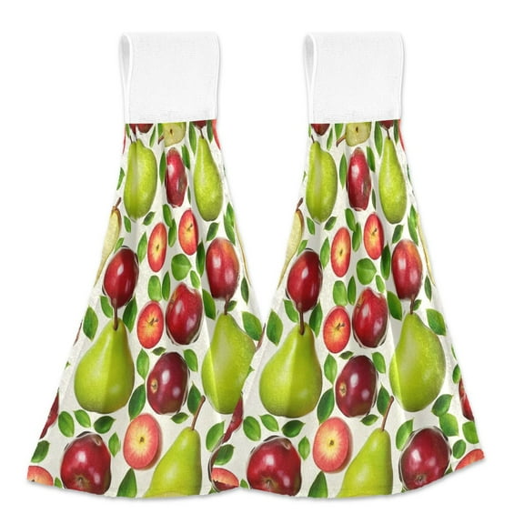 2 Pcs Pear and Apples Kitchen Hand Towels with Hanging Loops Absorbent Soft Fast Drying Decor Bath Towels
