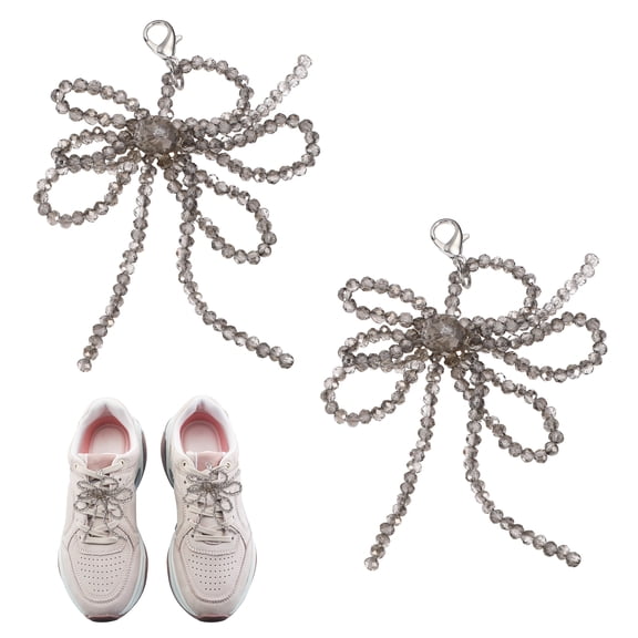 2 Pcs Pearl Bow Shoe Charm for Sneakers Beads Flower Bowknot Shoes Decoration Buckle Pearl Beaded Chain for DIY Dress Shoelace Accessories Gift Jewelry Clothes, Gray