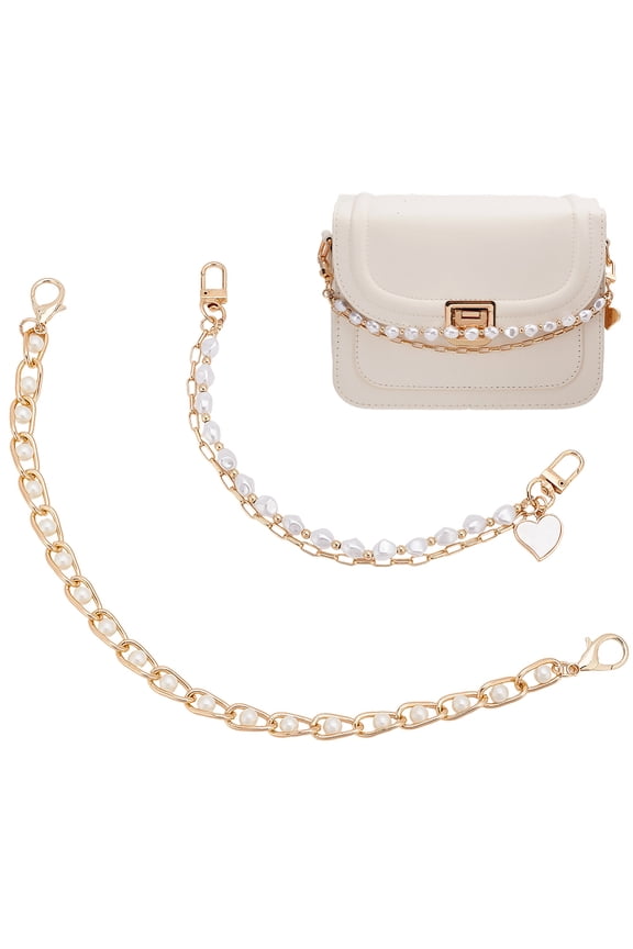 2 Pcs Pearl Chain Strap Replacement Short Purse Chain Replacement White Imitation Pearl Handle Strap Beaded Purse Charms