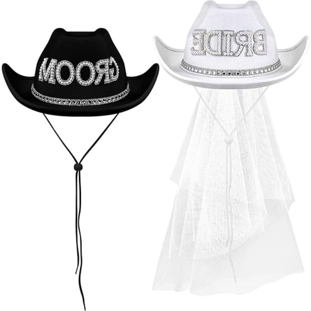 Bride Groom Cowboy Hats Bride & Groom Cowboy Hat Set - White  display picture 1