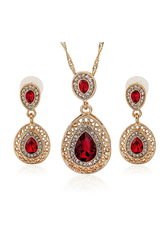 2 Pcs Pearl Rhinestone Crystal Peacock Themed Necklace + Earrings Jewelry Set