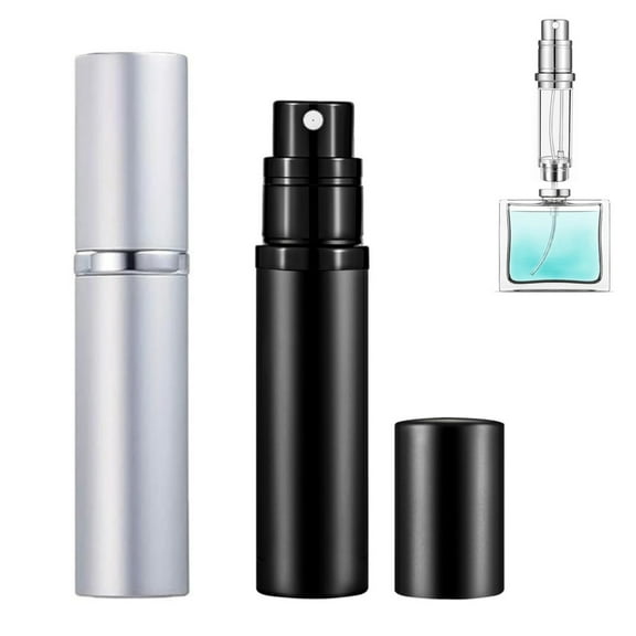 2 Pcs Perfume Atomizer, Boriyuan 5ml Portable Mini Perfume Bottle Refillable Atomizer, Pocket Perfume Dispenser for Men and Women Travel (Black + Silver)