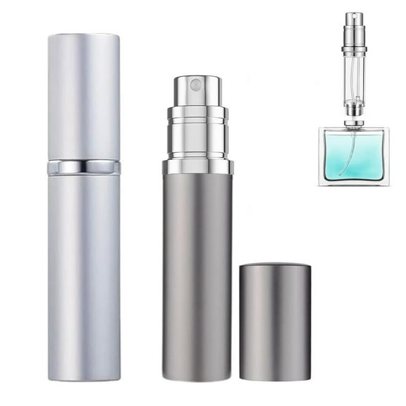 2 Pcs Perfume Atomizer, Boriyuan 5ml Portable Mini Perfume Bottle Refillable Atomizer, Pocket Perfume Dispenser for Men and Women Travel (Gray + Silver)